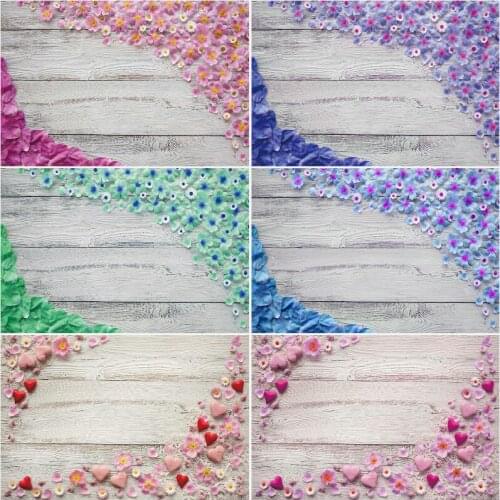 Ivory Wooden Board and Colorful Flower Backdrop Photography Background Baby Shower Celebration Photo Booth Studio Decor