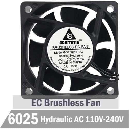 5Pcs Gdstime Hydraulic 60mm 6cm 60x60x25mm EC Motro Fan AC 110V 115V 120V 220V 240V EC Brushless Cooling Fan Axial 2W 4700RPM