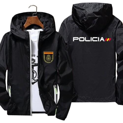 Mens Espana Policia Spain National Police Upr Anti Riot Geo Goes Street Thin Reflective Windbreaker Skin Zipper Jacket Coat 7XL