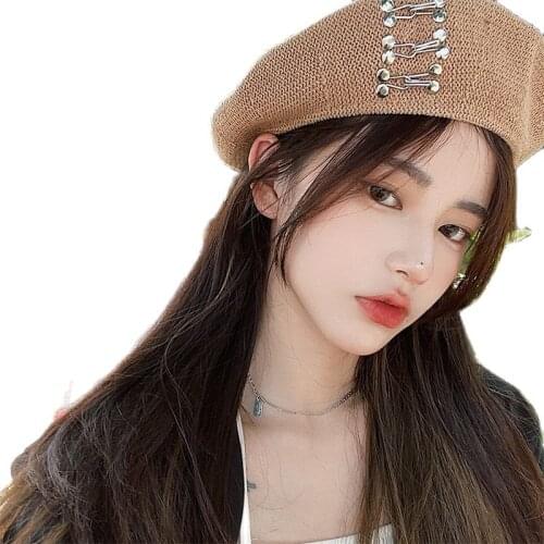 Summer Hollow-out Deisgn Rivets Beret Hat Womens Ins Trend Linen Round Artist Pumpkin Caps Berets Hip hop hats