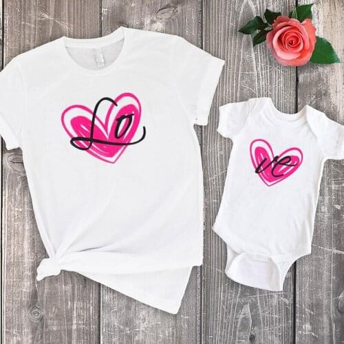 Mother Daughter Matching Outfits Mom Baby Mommy and Me Outfit Love Print Sets Family Look Mama Matching Clothing