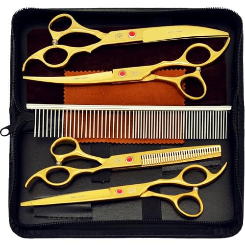 7.0" Dog Scissors Professional Pet Cat Grooming Scissors Japan 440c Animal Hair Cutting Curved Shears Thinning Tijeras B0014A