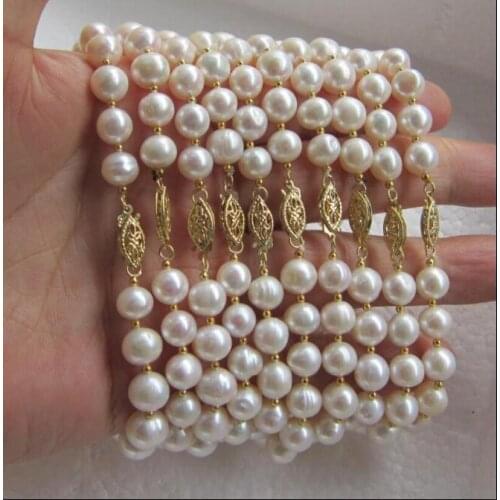Wholesale 10pc 8-9mm white akoya pearl bracelet JEWERLY yellow Gold Clasp 7.5-8"