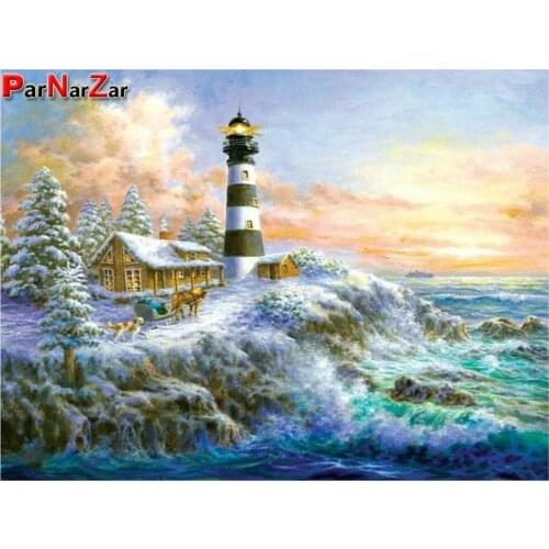 ParNarZar Diamond Painting Handmade Full Round Drill Castle Sea Wave 5D DIY Rhinestone Hobby Art Diamond Embroidery
