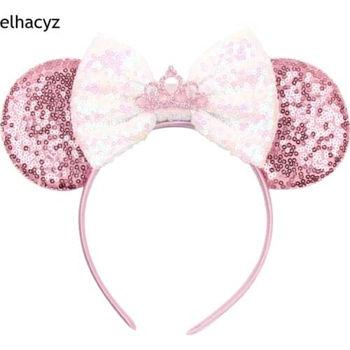 New Glitter Crown Hairband Girls Princess Party Headwear Sequins Mouse Ears Bow Headband Hair Accessories Kids Boutique Mujer