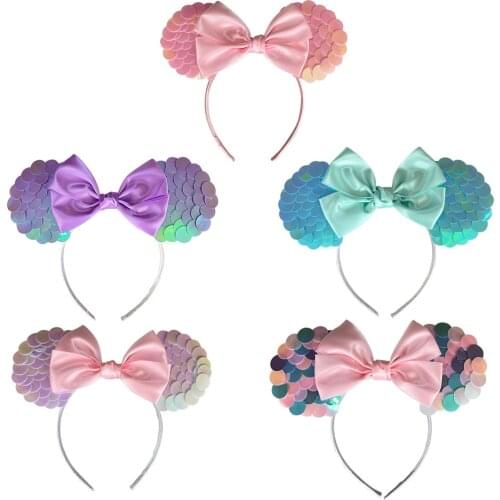 Mickey Mouse Ears Headbands Girls Hair Band Candy Color Ribbon Bow Girl Cute Mouse Ear Amusement Park Animal Hair Band