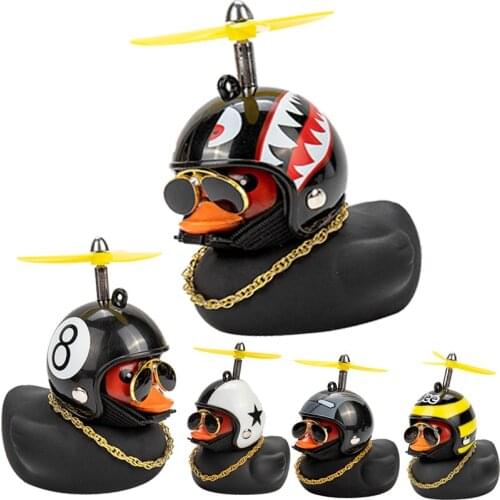 Popular Rubber Duck Car Decorations Helmet Broken Wind Small Black Duck Mini Decoration Car Dashboard Ornaments with Propeller