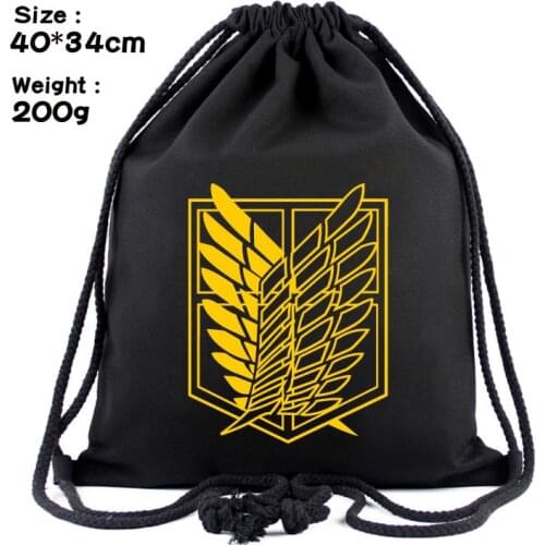 Attack on Titan Cosplay String Backpack Canvas Casual Drawstring Bags Travel Storage Bag Gift
