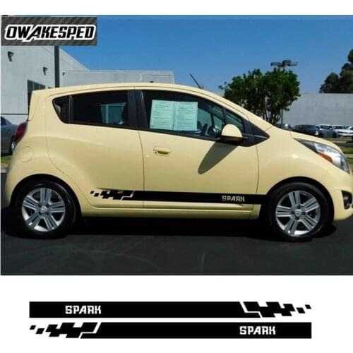 For Chevrolet Spark 2011-19 Racing Styling Both Side Auto Decor Vinyl Decals 1 set Sport Stripes Car Door Skirt Sticker