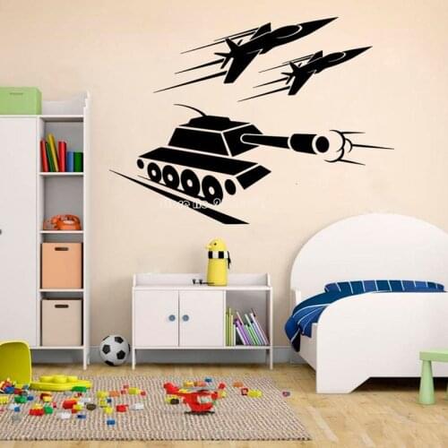Tank Airplane War Wall Stickers Vinyl Decals Boy Room Kids Room Personalized Modern War Playroom Art Wall Decor Teen Gifts LL443