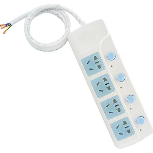 Power Extension Socket With Cable Self-assembly Plug Power Board Individual Switch 4AC Outlet Socket Safety Door Wiring socket