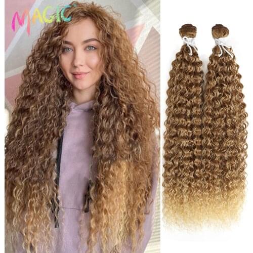 Magic 2PCS 22inches Kinky Curly Hair Bundles Ombre Brown Color Tresses Synthetic Artificial Curls Hair Extensions Wave Fake Hair