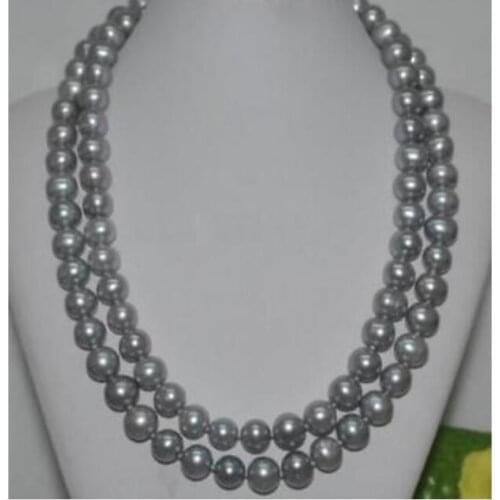 Double strands 9-10 mm tahitian grey pearl necklace 18"19"