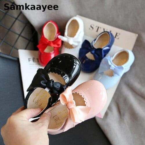 0-18y Kids Leather Shoes Spring Autumn Children Baby Girls Shoes Princess Bow Butterfly Knot Pink Dance Breathable Footwear Y33