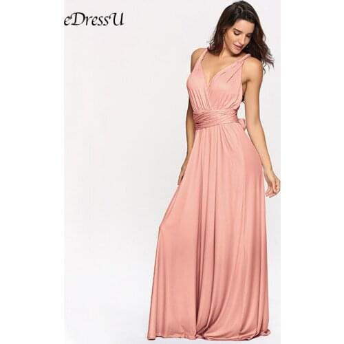 Pink Evening Dress Convertible V-Neck Long Dress A-line Sexy Vestido de Fiesta Robe de Soiree Elegant Formal Dress YSM-2035