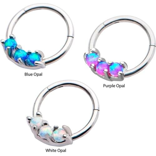 1pc 16G 8mm Surgical Steel Opal Ear Tragues Septum Clicker Nose Ring Tragus Daith Cartilage Labret Piercing Earring Body Jewelry