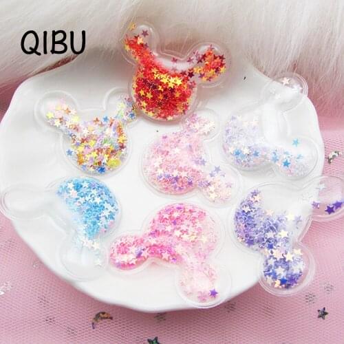 QIBU 10pcs Transparent PVC Crafts Glitter Cartoon Animals Clothes Patches DIY Hair bows Accessories Shiny Material for Bow Maker