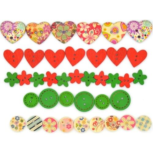 100pcs Mixed 2Hole Colorful Wooden Buttons Childrens handmade Accessories Button Decoration