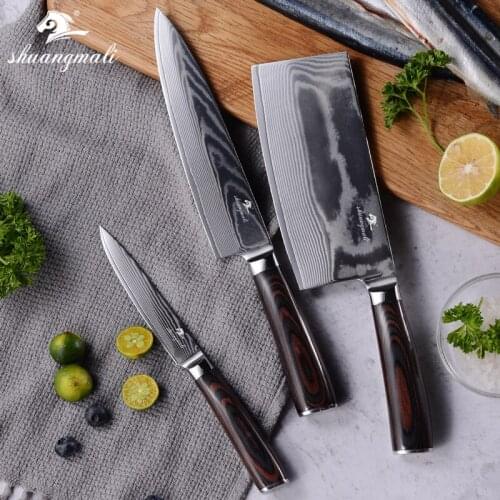 3PCS Utility Kitchen Knife Set 67Layer Damascus Steel Chef Knives Home Cooking Paring Slicing Cleaver Chef Chinese Kitchen Knife