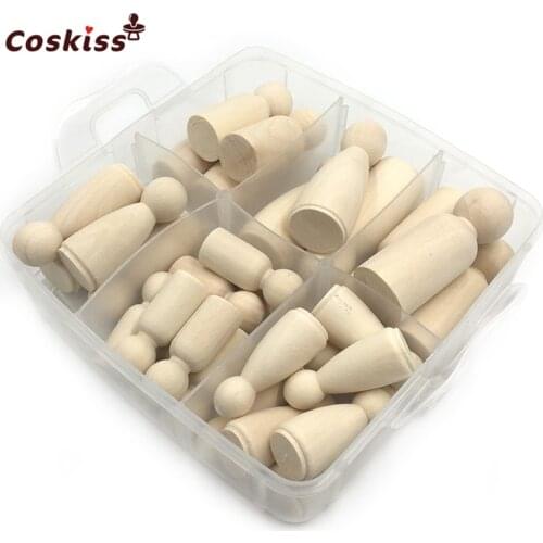 30pcs Solid Hard Wood People Different Size Natural Unfinished Ramp Preparation Paint or Stained Wooden Family Wood Peg Dolls