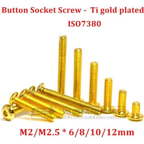 30pcs M2 M2.5 Allen Screw Hex socket Button Head Screw Ti gold Plated Round head Allen Machine Screw Bolt