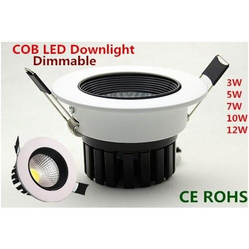 30pcs new Dimmable Recessed led downlight cob 5W7W10W12W dimming LED Spot light led ceiling lamp AC 110V 220Vfree shipping