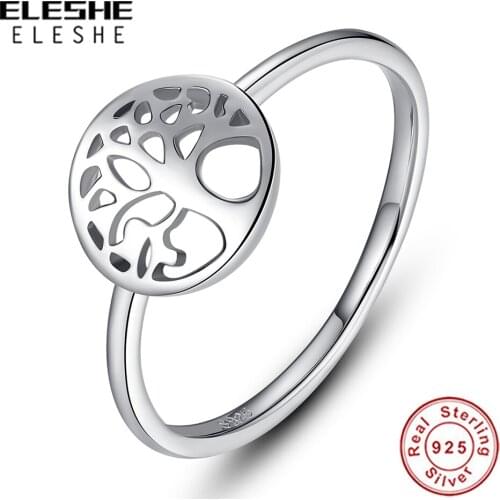 Authentic 925 Sterling Silver Rings Round Hollow Tree Of Life Rings for Women Wedding Engagement Jewelry Gift anillo