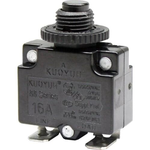 KUOYUH 88 series 16A manual reset 90 degree bend thermal overload switch protector circuit breaker for power strips