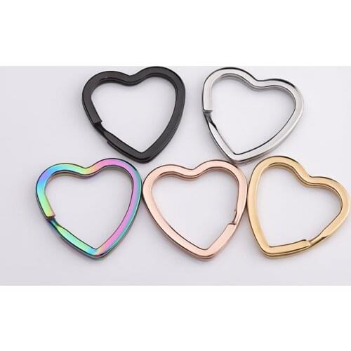 20pcs/lot 31*31mm mirror polishing Stainless Steel Heart Keychain Accessories Keyring Findings Fit DIY Key Chain