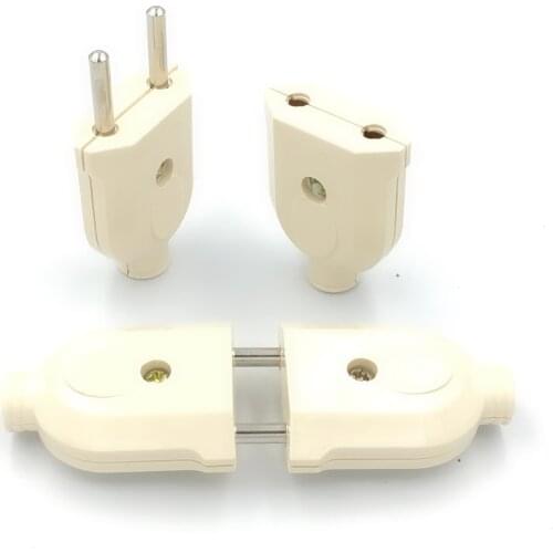 EU 2 Pin AC Electric Power Rewireable Plug Male Female Socket Outlet Adaptor Adapter Wire Extension Cord Connector Detachable