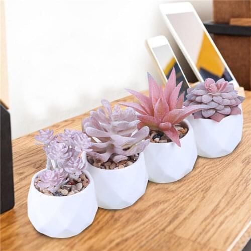 1PCS Potted Succulents Plants Ceramics Bonsai with Pots Cement Artificial Flower Fake Plants for Wedding Garden Home Decorative