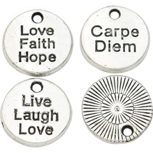 JAKONGO Antique Silver Plated Love Faith Hope Charms Pendants for Jewelry Making Bracelet DIY 12mm 20pcs/lot