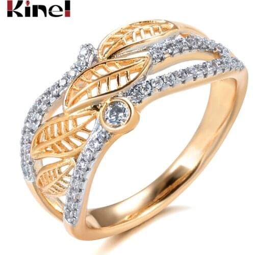 Kinel Hot Natural Zircon Flowers Rings 585 Rose Gold Micro-wax Inlay Zircon Women Rings Fashion Wedding Fine Jewelry