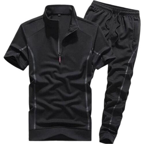 Short Sleeved Suit Summer Thin Oversize Standing Collar Sportswear Two Piece Casual Business T-Shirt Spirit Boy Trend