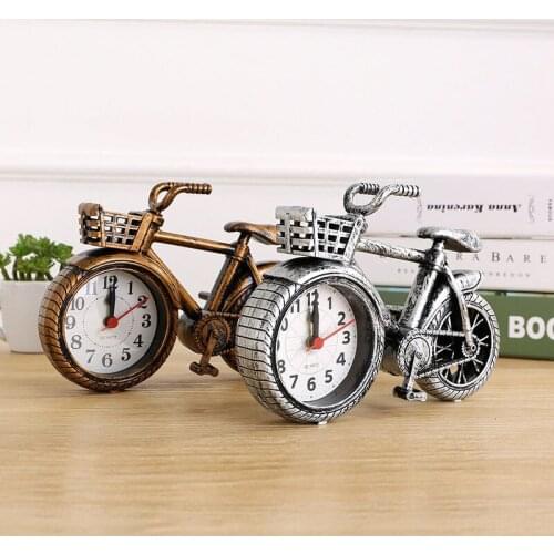 Creative ornaments Bicycle clock Desktop bedside pointer type clock alarm clock old modelling plastic crafts for bedroom