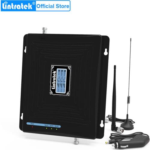 Lintratek Car Booster 2G 3G 4G Cell Phone Signal Booster 2100MHz 1800MHz 900MHz Triple Band Mobile Phone Signal Repeater Drive