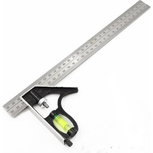 Stainless Steel Multifunctional Combination Square Ruler 300mm 45 Degree Right Angle Horizontal Removable Metal Ruler Tool