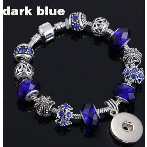 Fashion Crystal Bead Glass Link Bracelet 090 18mm Snap Button Charm Bangle Jewelry For Women Teenagers Gift 20cm+1cm