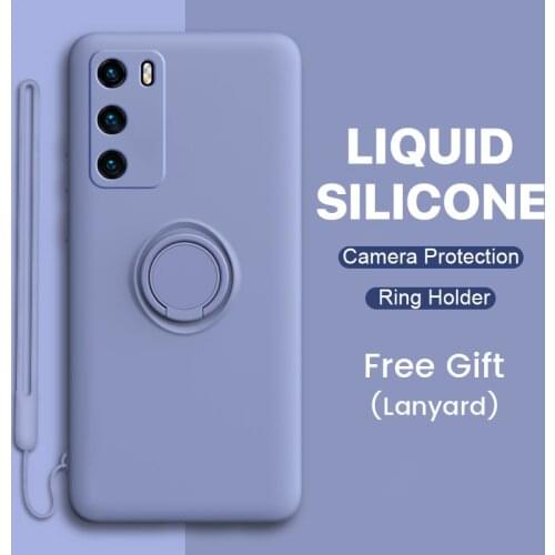 Soft Liquid Silicone Case For Huawei P 40 30 20 Mate 30 20 Nova 7 SE Honor 20 30 Pro Camera Protection Ring Holder Cover