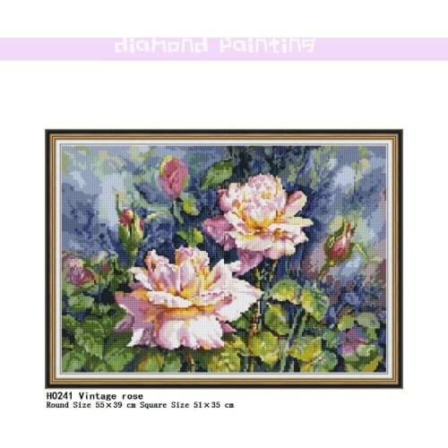 5D DIY Full Square Round Drill Vintage Rose Diamond Painting Flower Kit Tools Diamond Special Shaped Complete Art Decor Home Set