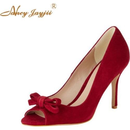 Autumn Womens Classic Red White Bow Peep Toe Pumps Heels Stiletto High Thin Heel Vintage Heels Big Days Dress Shoes Woman