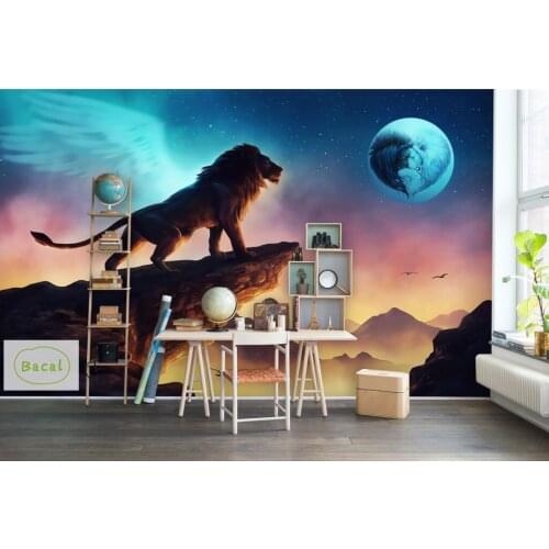 Bacal Custom Photo Wallpaper 3D Lifelike Animal Mural Lion Non-Woven Bedroom Wall Mural Home Decor night sky Wallpaper 3D