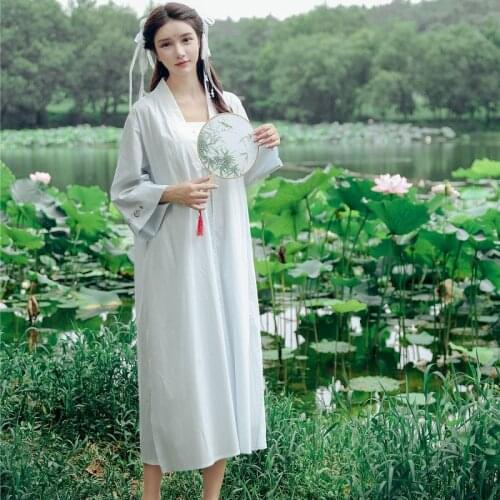 Chinese Style Cotton 2-Pieces Robe Sets For Women Vintage Embroidered Nightdress Princess Long Sleepwear Home Clothes 8097