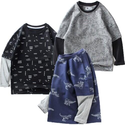 2021 New Children Clothing Boy Long-Sleeved t-Shirt Teenager Cartoon Round Neck Shirt Children Bottoming Shirt Baby Boys Clothes