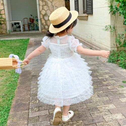 2020 New Summer Baby Girl Dress Kid Girls Puff Sleeve Sequins Lace Princess Dress Party Birthday Toddler Children Clothes
