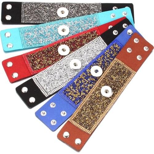 New Snaps Jewelry Wide Crystal Leather Bracelet 18mm Snap Button Bracelet Bangle Punk Velvet Leather Bracelet Wrap Bracelets