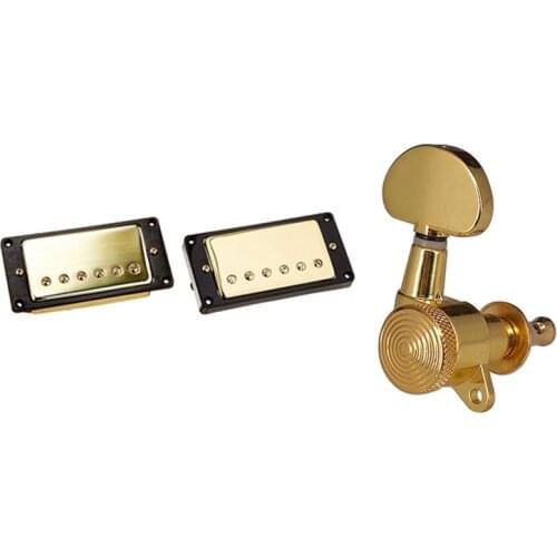1 Set Humbucker Pickup Gold for Gibson Les Paul & 1 Set String Tuners Tuning Peg Key Machine Heads Semicircle Button