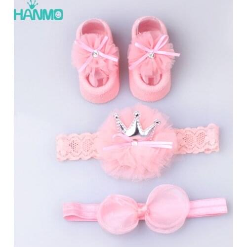 3Pcs/Set Lace Flower Baby Girl Headband Socks Set Crown Bows Newborn Hairband Headbands For Girls Turban Baby Hair Accessories