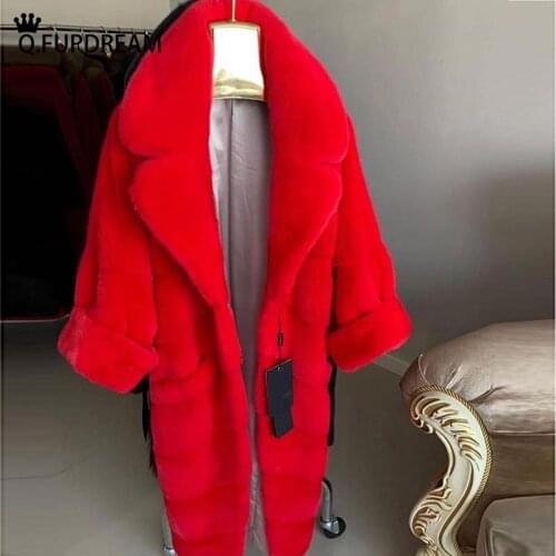 Q.FURDREAM New Luxury Mink Fur Women Coat Real Natural Whole Skin Mink Fur Winter Warm High Quality Fashion Long Outerwear