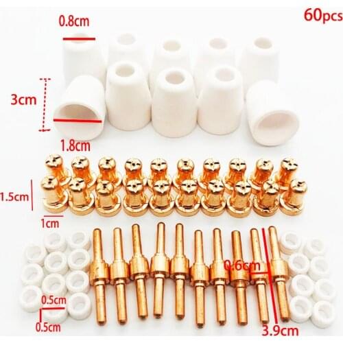 Ceramic Metal Air Plasma Cutting Cutter Consumables Extended TIP Nozzles Electrode For PT31 LG40 Torch CUT-50D 60Pcs/Set